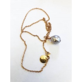 Grå perle med stål/rødguld (vælg kæde længde)