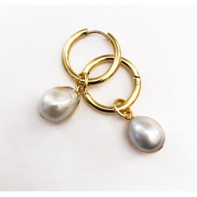 Creoler med perler. 2 størrelser Stål/guld